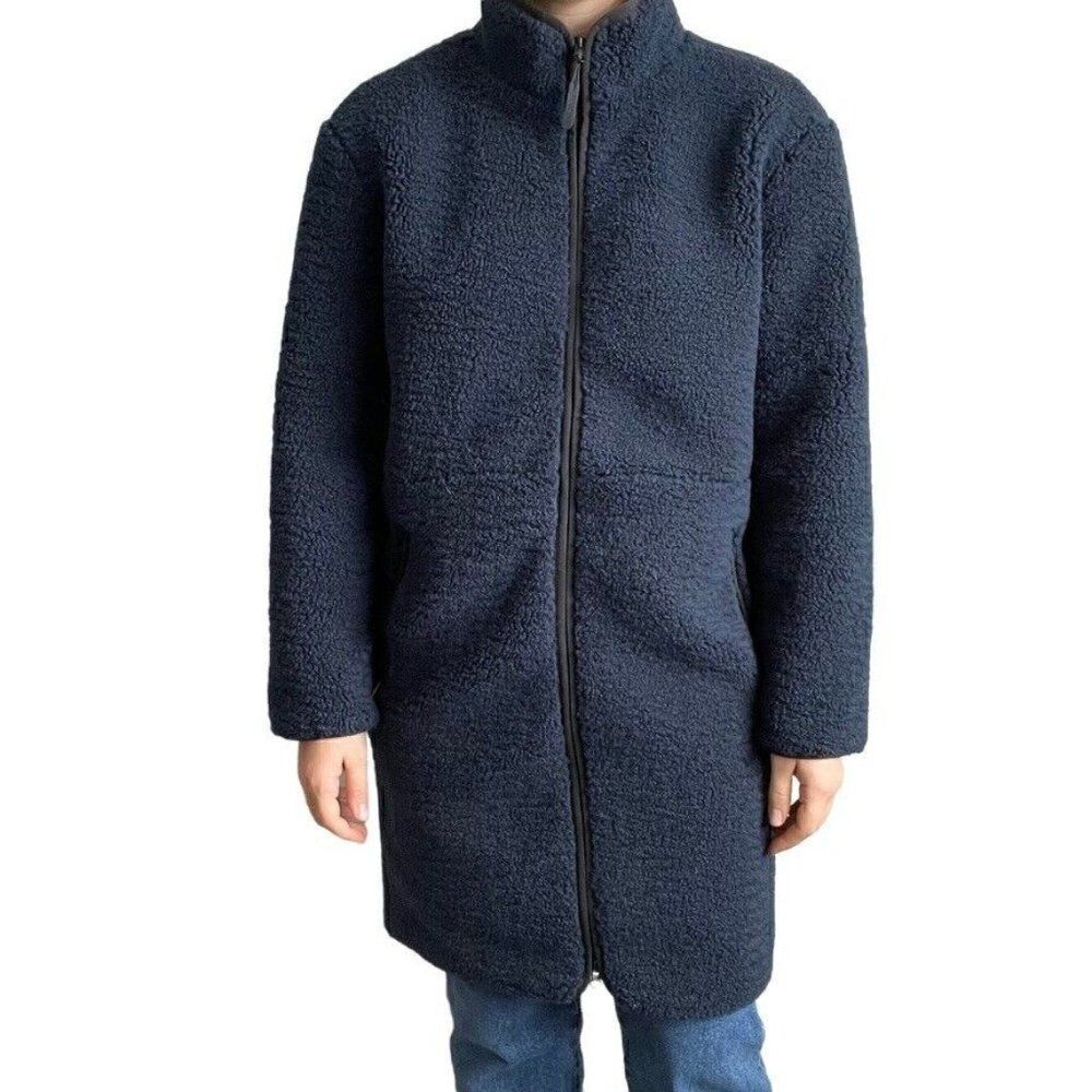 Backcountry NWOT Womens Navy Blue Faux Fleece Teddy Trench Coat Sz Petite S